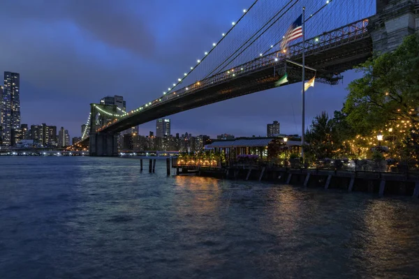 New York Manhattan Bridge Night View Brooklyn Dumbo — Stock Photo, Image