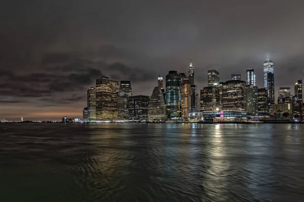 Nova Iorque Manhattan Ponte Visão Noturna Brooklyn Dumbo — Fotografia de Stock