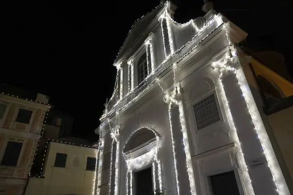 Chiavari Historische Middeleeuwse Dorp Straat Verlichting Voor Kerstmis — Stockfoto