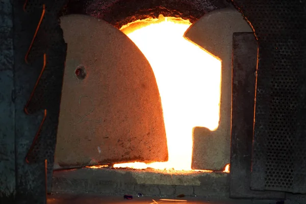 Geschmolzenes Glas Blasfabrik Detail Der Arbeit — Stockfoto