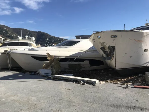 Yachten Durch Orkan Rapallo Ligurien Italien Zerstört — Stockfoto