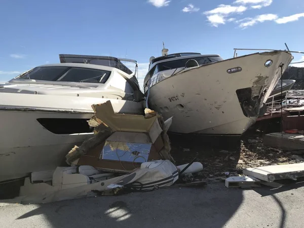 Zeiljachten Verwoest Door Storm Orkaan Rapallo Ligurië Italië — Stockfoto