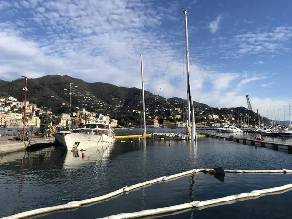 Yachts Destroyed Storm Hurricane Rapallo Liguria Italy — Stock Photo, Image