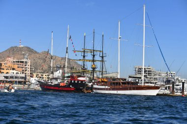 CABO SAN LUCAS, MEXICO - JANUARY 25 2018 - Cabo is an anchor port for all cruises sailing on Mexico's Riviera itineraries. There's no cruise pier, so all ships must anchor and tender passengers to the port
