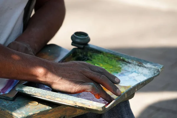 Homem Pintura Com Mão Detalhe — Fotografia de Stock