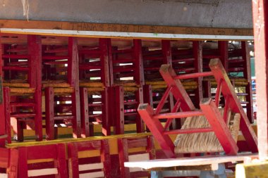 Mexico City, Meksika - 30 Ocak 2019 - Xochimilco Meksikalı küçük Venedik çekmek turist ve diğer kent sakinlerinin kanallar 170 km çevresinde renkli gondol benzeri gemilerde binmek için