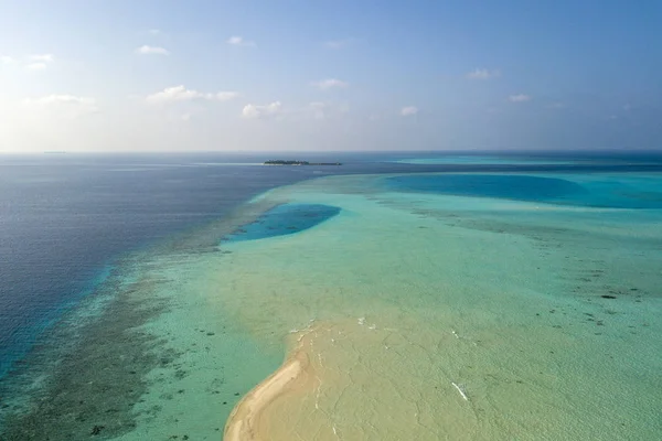 Maldivas Agua Turquesa Vista Aérea Panorama Paisaje —  Fotos de Stock