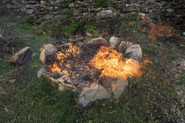 Brushwood burning in fire — Stock Photo, Image