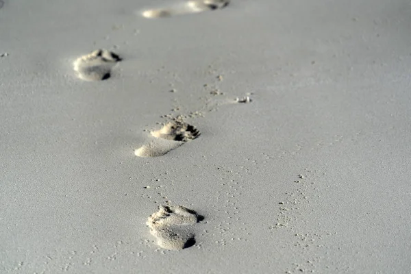 Pistas humanas na areia de uma praia tropical — Fotografia de Stock