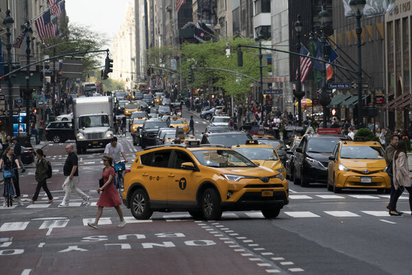 NEW YORK, USA - MAY 5 2019 - NYC streets in Manhattan are congested with traffic jam