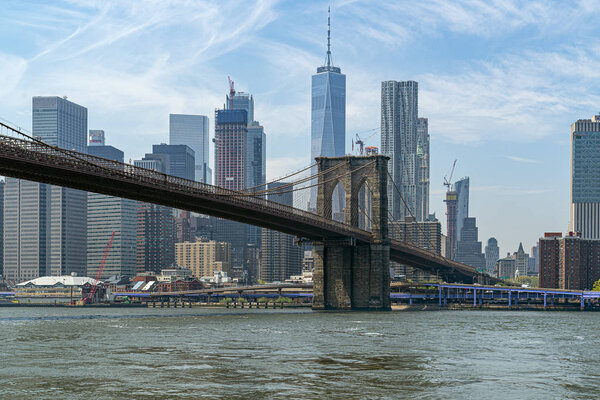 Brooklyn bridge on sunny day view detail