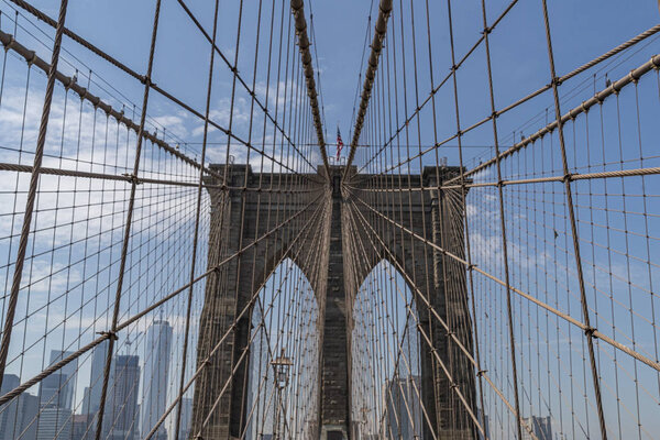 Brooklyn bridge on sunny day view detail