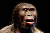 Lucy Neandertaler Cro-Magnon Weibchen isoliert auf schwarz