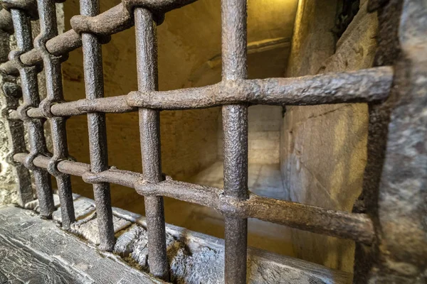 Medieval cellar prison iron bars grate — Stock Photo, Image