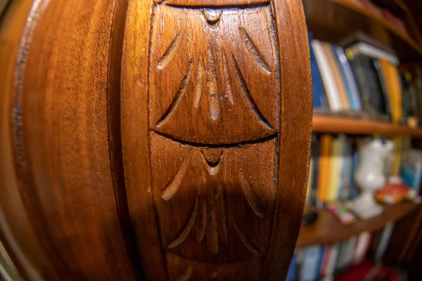 Starožitné Dřevo Knihovna Detail Makro — Stock fotografie
