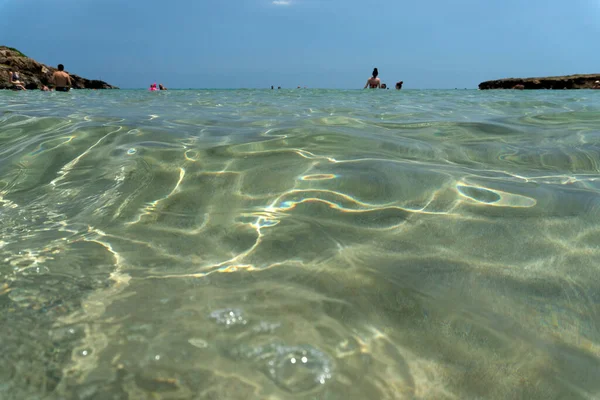 Noto Italia Julio 2020 Playa Calamosche Está Llena Personas Sin —  Fotos de Stock