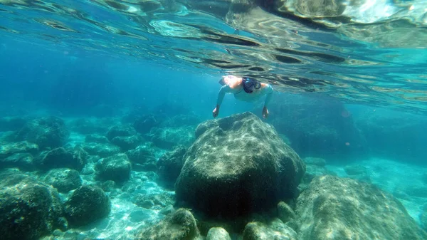 Sardinien Kristallklares Wasser Unterwasserblick Panorama Tauchen Schnorcheln — Stockfoto