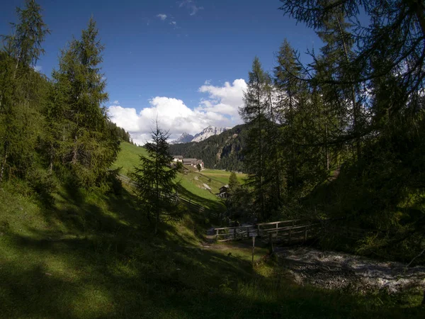 Vale Moinho Água Dolomitas Montanhas Itália Longiaru Badia Vale — Fotografia de Stock