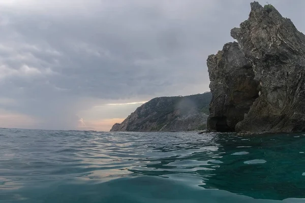 Monterosso Cinque Terre Panorama Rock Sunset Sea While Snorkeling — Stock Photo, Image