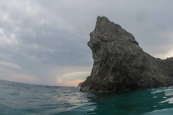 Monterosso Cinque Terre Panorama Roccia Tramonto Dal Mare Durante Snorkeling — Foto Stock