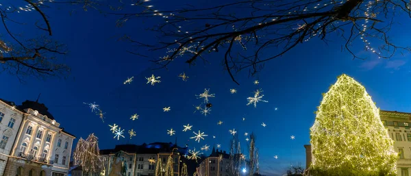 Liubliana Lugar Principal Árbol Navidad — Foto de Stock
