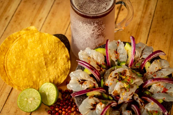 Aguachile Comida Típica Mexicana Norte País Que Camarão Cozido Com — Fotografia de Stock