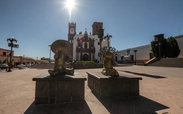 Centro Histórico Amealco Quertaro México Con Gente Tradicional Fondo Iglesia — Foto de Stock