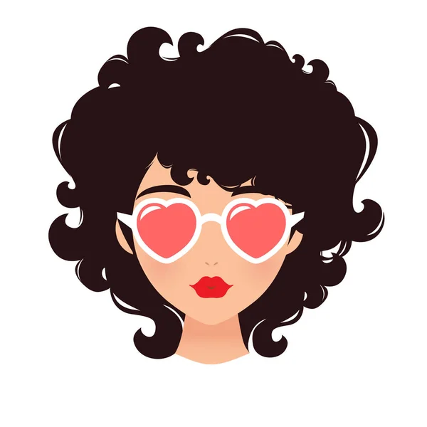 Curly Girl Sunglasses Cartoon Vector Illustration — Stock Vector