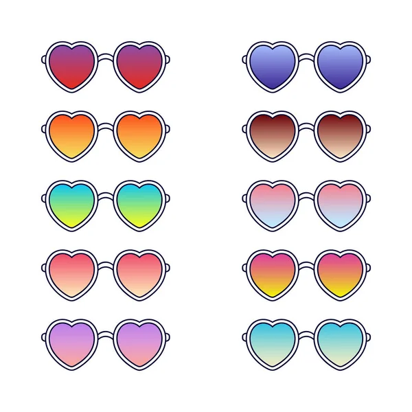 Sada Srdce Sluneční Brýle Vektorové Ilustrace — Stockový vektor