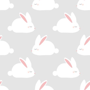 Kapalı gözlerle sevimli beyaz tavşan. Sorunsuz vektör desen