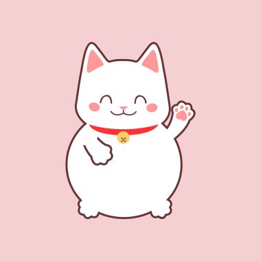 Maneki neko. Japonya şanslı kedi. Vektör çizim