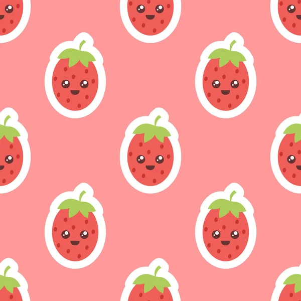 Cute Wild Strawberry Seamless Vector Pattern — Stock Vector