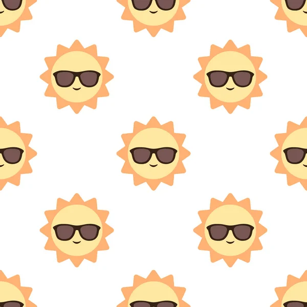 Cute Cartoon Sun Sunglasses Seamless Vector Illustration — Stock Vector