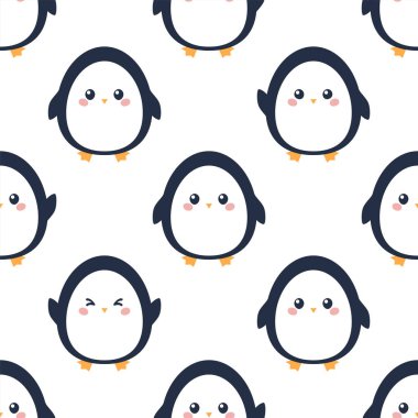 Sevimli çizgi penguen. Sorunsuz vektör desen