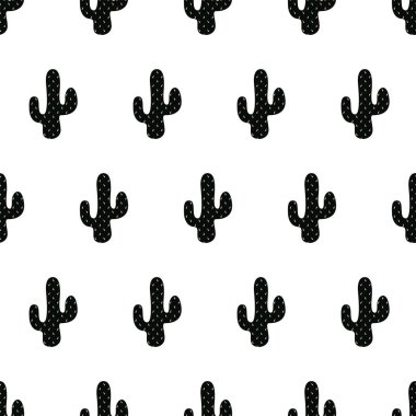 Siyah kaktüs. Beyaz arka plan üzerinde sorunsuz vektör şekli