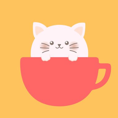 Kedi Kupası'nda. Çizgi film vektör çizim düz tarzı