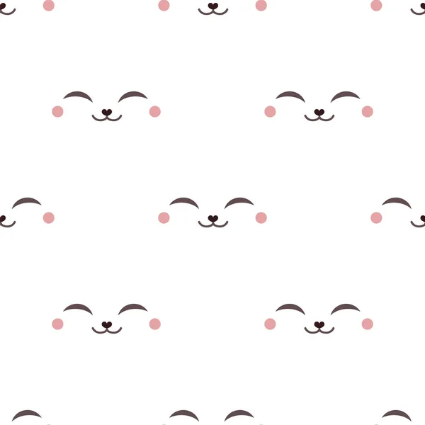 Happy Animal Face Cute Character Seamless Vector Pattern — Stock Vector