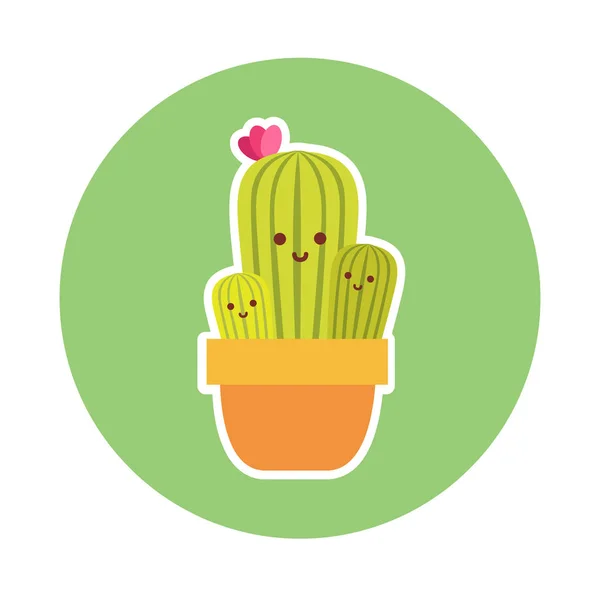 Keluarga Kaktus Vektor Ilustrasi Dengan Gaya Datar Desain Stiker - Stok Vektor