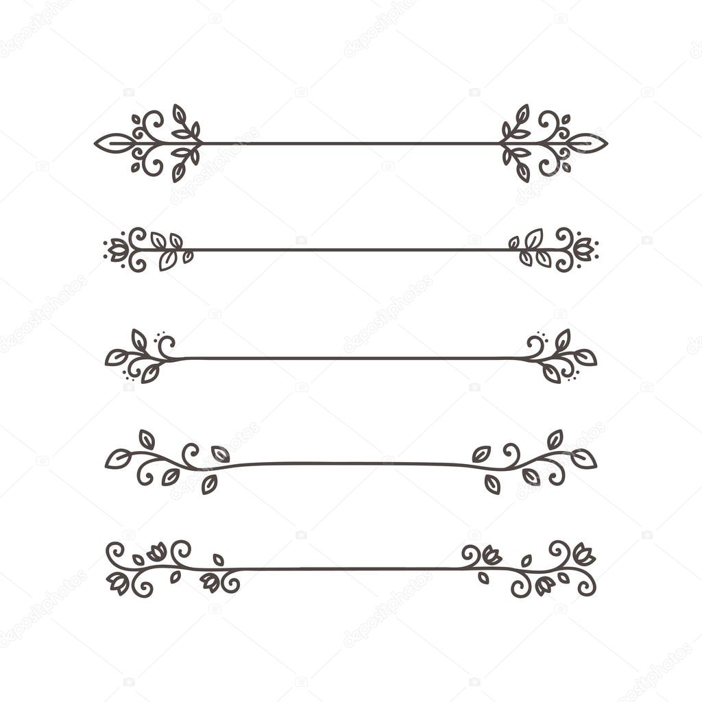 Text dividers in doodle style isolated on white background