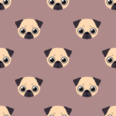 Pug düz stil yüzüne. Sevimli hayvan. Sorunsuz vektör desen