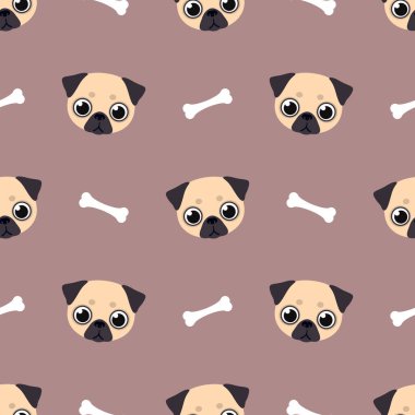 Pug yüz kemik ile. Sevimli hayvan. Sorunsuz vektör desen