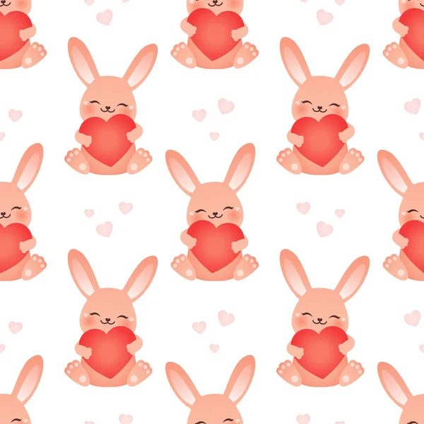 Happy Bunny Seamless Vector Illustration Hearts — Stock Vector