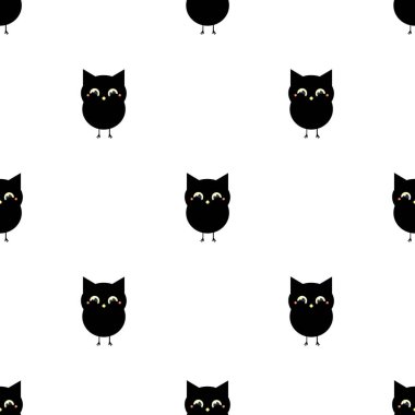 Sevimli siyah baykuş. Düz stil sorunsuz vektör desen