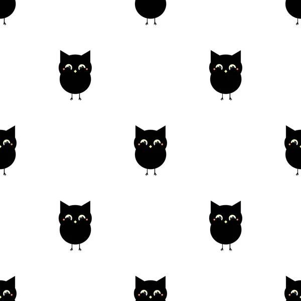 Cute Black Owl Seamless Vector Pattern Flat Style — Stock Vector