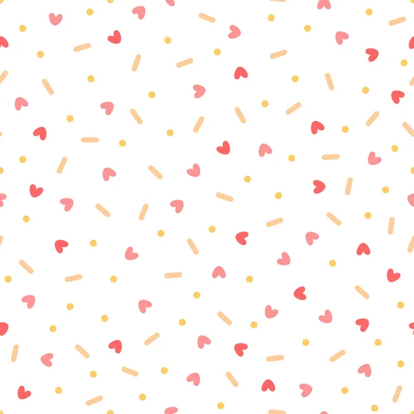 Confetti Hearts Seamless Vector Pattern White Background — Stock Vector
