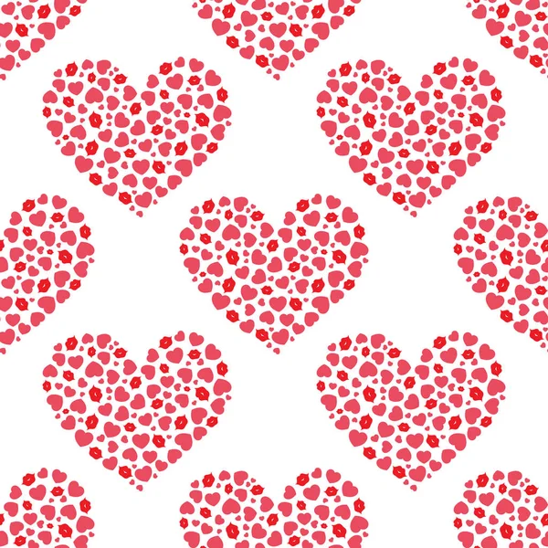 Corazón Corazones Labios Patrón Vector Inconsútil — Vector de stock