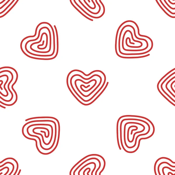Doodle Red Heart Seamless Vector Pattern White Background — Stock Vector