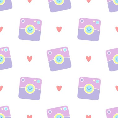 Polaroid fotoğraf makinesi. Şirin sorunsuz vektör desen