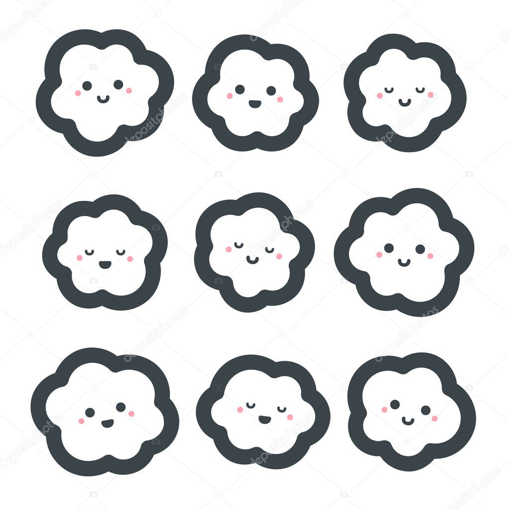 Cute cartoon clouds set. Vector illustration on white background