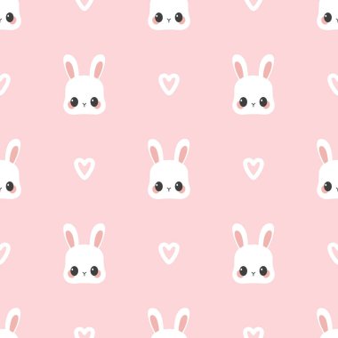 Çizgi film vektör desen sevimli tavşan ve kalp ile. Sorunsuz arka plan
